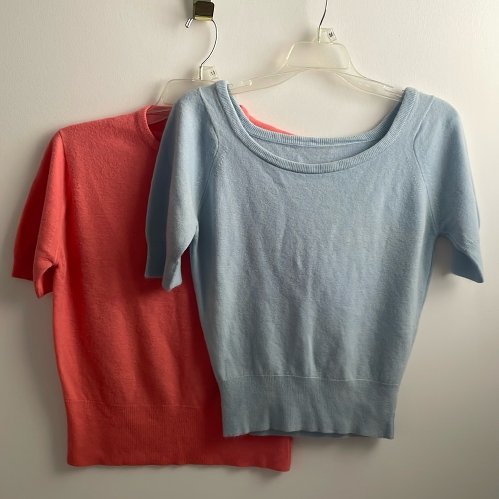 Orange and Blue Crew Neck Sweaters Lightweight Knit